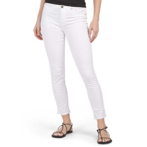 AG White Prima Cropped Mid Rise Straight Leg Pants